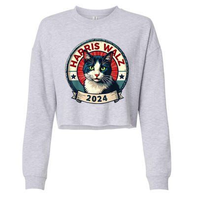 Harris Walz 2024 Funny Cat Election Cropped Pullover Crew