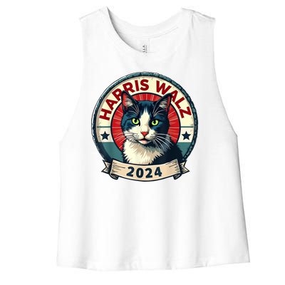 Harris Walz 2024 Funny Cat Election Women's Racerback Cropped Tank