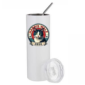 Harris Walz 2024 Funny Cat Election Stainless Steel Tumbler