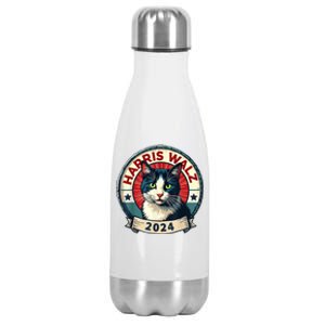 Harris Walz 2024 Funny Cat Election Stainless Steel Insulated Water Bottle