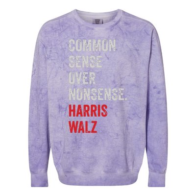 Harris Walz 2024 Common Sense Over Nonsense Colorblast Crewneck Sweatshirt