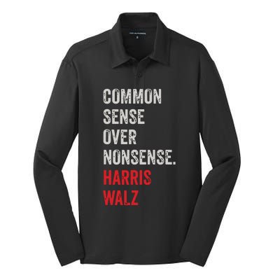 Harris Walz 2024 Common Sense Over Nonsense Silk Touch Performance Long Sleeve Polo