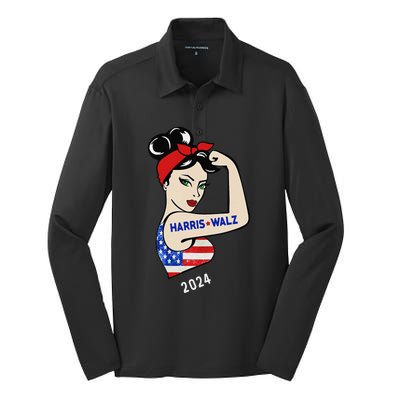 Harris Waltz 2024 Election Kamala Harris Tim Waltz 24 Silk Touch Performance Long Sleeve Polo