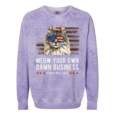 Harris Walz 2024 Mind Your Own Damn Business Funny Cat Colorblast Crewneck Sweatshirt