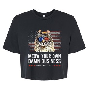 Harris Walz 2024 Mind Your Own Damn Business Funny Cat Bella+Canvas Jersey Crop Tee