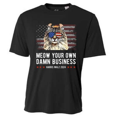 Harris Walz 2024 Mind Your Own Damn Business Funny Cat Cooling Performance Crew T-Shirt