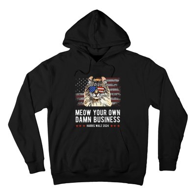 Harris Walz 2024 Mind Your Own Damn Business Funny Cat Hoodie