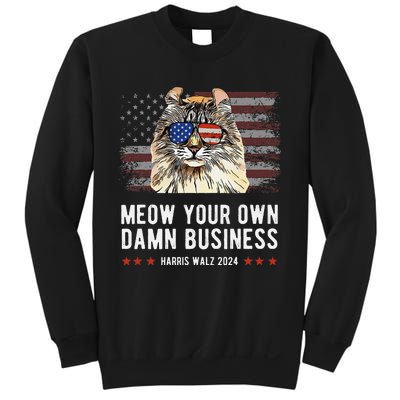 Harris Walz 2024 Mind Your Own Damn Business Funny Cat Sweatshirt