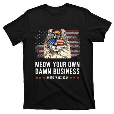 Harris Walz 2024 Mind Your Own Damn Business Funny Cat T-Shirt