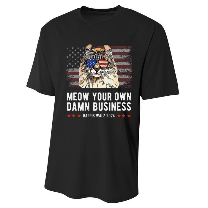 Harris Walz 2024 Mind Your Own Damn Business Funny Cat Performance Sprint T-Shirt