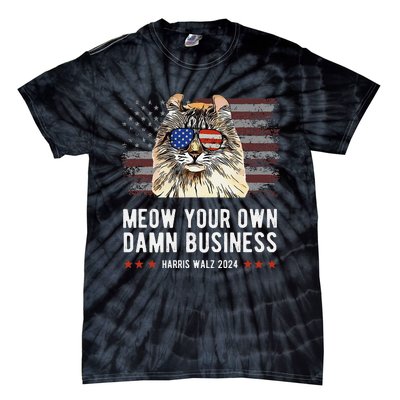 Harris Walz 2024 Mind Your Own Damn Business Funny Cat Tie-Dye T-Shirt