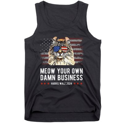 Harris Walz 2024 Mind Your Own Damn Business Funny Cat Tank Top