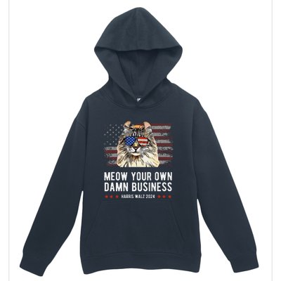 Harris Walz 2024 Mind Your Own Damn Business Funny Cat Urban Pullover Hoodie