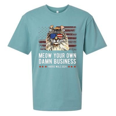 Harris Walz 2024 Mind Your Own Damn Business Funny Cat Sueded Cloud Jersey T-Shirt