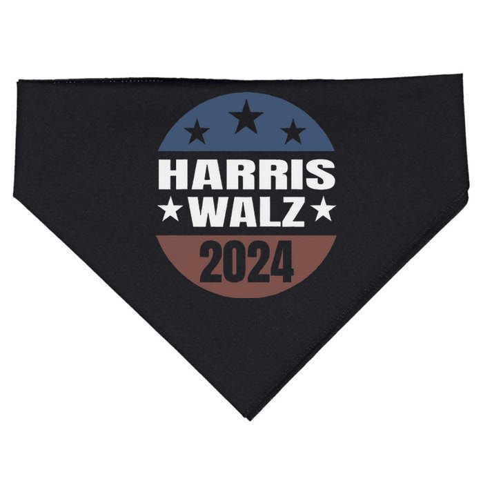 Harris Walz 24 Vote Kamala Harris Tim Waltz 2024 Round Retro USA-Made Doggie Bandana