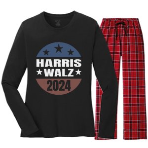 Harris Walz 24 Vote Kamala Harris Tim Waltz 2024 Round Retro Women's Long Sleeve Flannel Pajama Set 