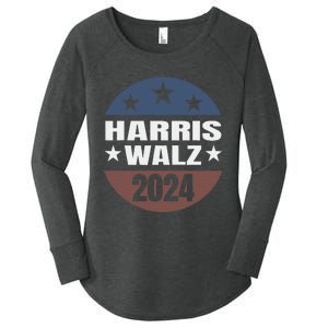 Harris Walz 24 Vote Kamala Harris Tim Waltz 2024 Round Retro Women's Perfect Tri Tunic Long Sleeve Shirt