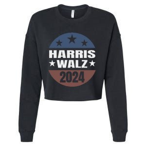 Harris Walz 24 Vote Kamala Harris Tim Waltz 2024 Round Retro Cropped Pullover Crew