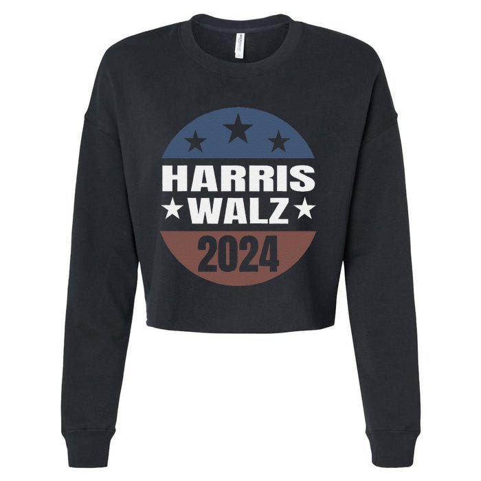 Harris Walz 24 Vote Kamala Harris Tim Waltz 2024 Round Retro Cropped Pullover Crew