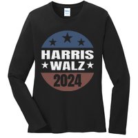 Harris Walz 24 Vote Kamala Harris Tim Waltz 2024 Round Retro Ladies Long Sleeve Shirt