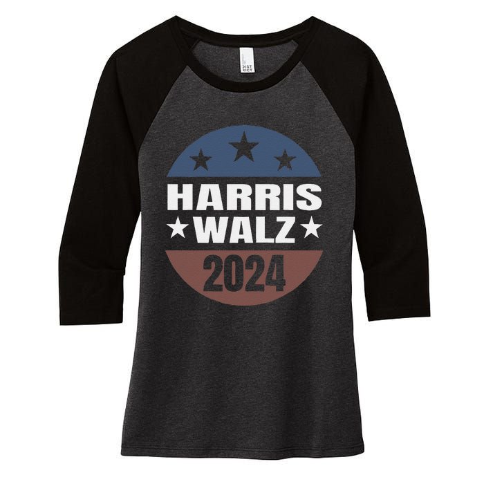 Harris Walz 24 Vote Kamala Harris Tim Waltz 2024 Round Retro Women's Tri-Blend 3/4-Sleeve Raglan Shirt