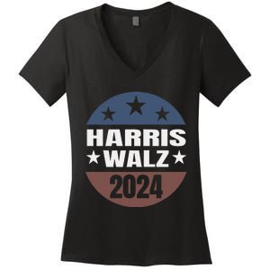 Harris Walz 24 Vote Kamala Harris Tim Waltz 2024 Round Retro Women's V-Neck T-Shirt