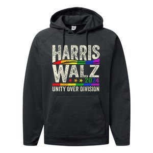 Harris Walz 2024 Unity Over Division Kamala Harris Tim Walz Performance Fleece Hoodie