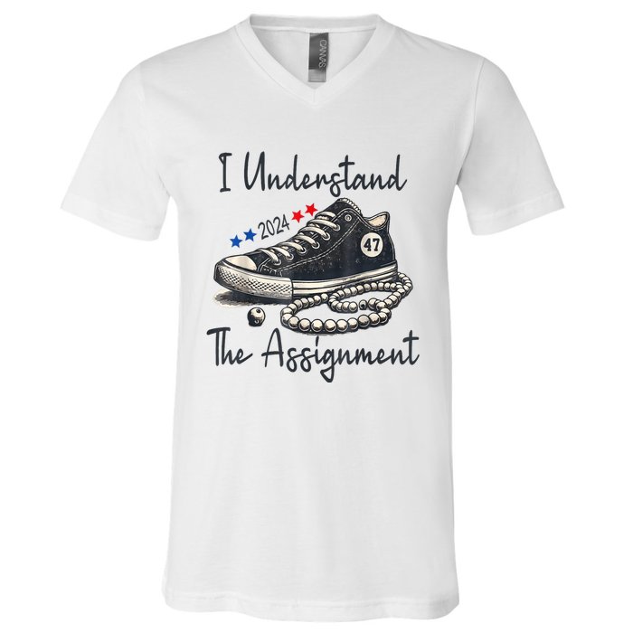 Harris Waltz 2024 I Understand The Assignment Chucks And Pearls Election 2024 V-Neck T-Shirt