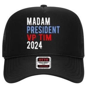 Harris Walz 2024 Kamala Harris Tim Walz President Democratic High Crown Mesh Back Trucker Hat