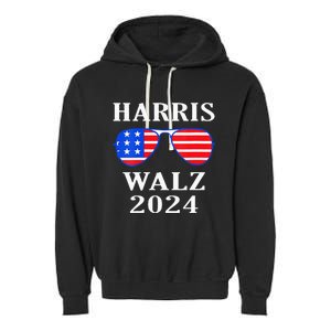 Harris Walz 2024 Kamala Harris American Flag Sunglasses Garment-Dyed Fleece Hoodie