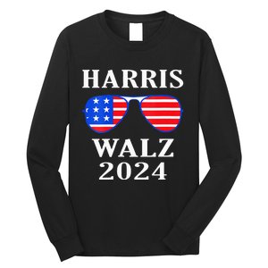 Harris Walz 2024 Kamala Harris American Flag Sunglasses Long Sleeve Shirt