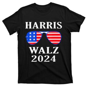 Harris Walz 2024 Kamala Harris American Flag Sunglasses T-Shirt