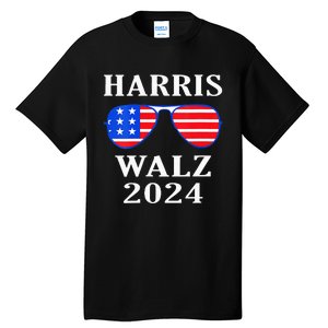 Harris Walz 2024 Kamala Harris American Flag Sunglasses Tall T-Shirt