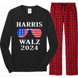 Harris Walz 2024 Kamala Harris American Flag Sunglasses Long Sleeve Pajama Set