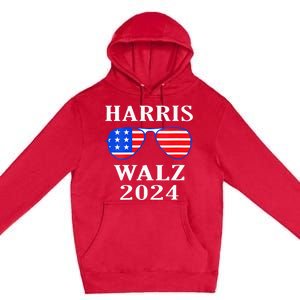 Harris Walz 2024 Kamala Harris American Flag Sunglasses Premium Pullover Hoodie