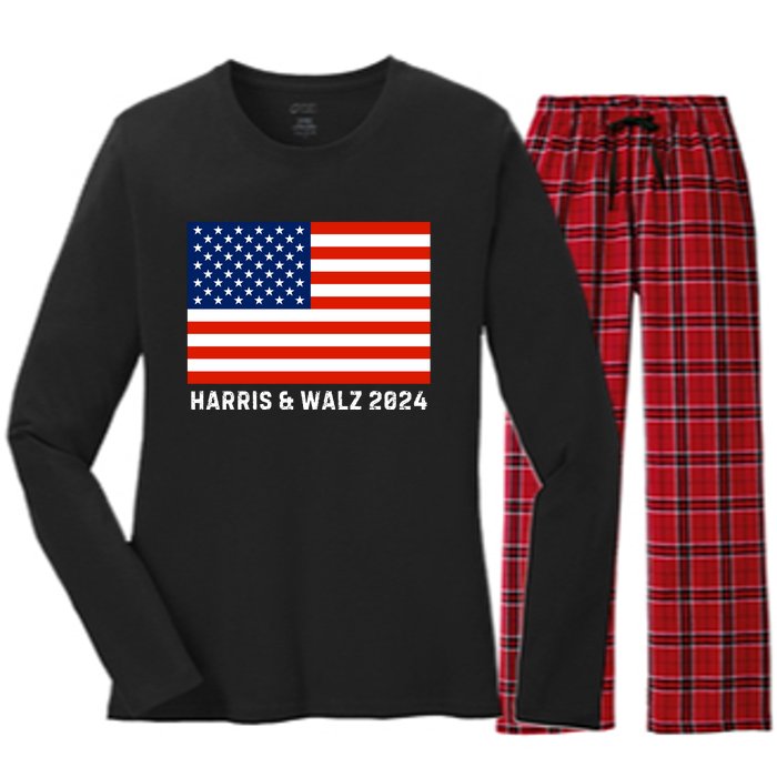 Harris & Walz 2024 Election Kamala Harris Tim Walz 2024 Women's Long Sleeve Flannel Pajama Set 