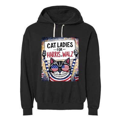 Harris Waltz 2024 Cat Ladies For Harris And Walz 2024 Garment-Dyed Fleece Hoodie