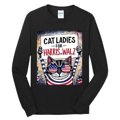 Harris Waltz 2024 Cat Ladies For Harris And Walz 2024 Tall Long Sleeve T-Shirt