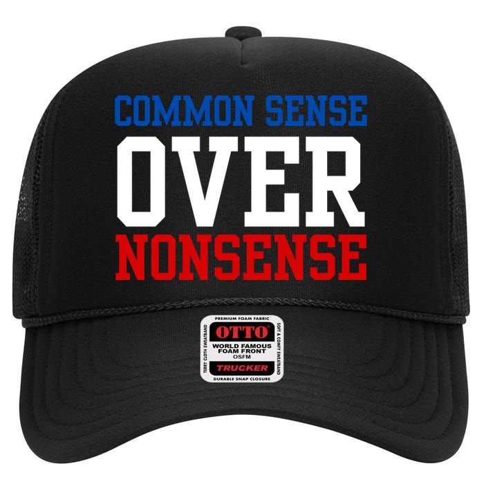 Harris Walz 2024 Common Sense Over Nonsense High Crown Mesh Back Trucker Hat