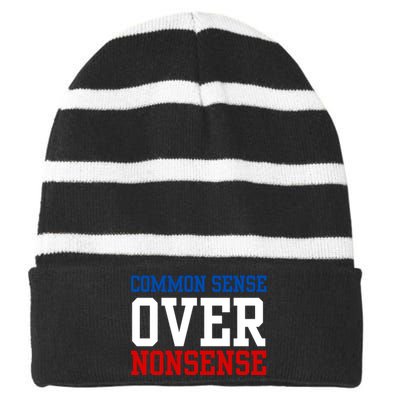 Harris Walz 2024 Common Sense Over Nonsense Striped Beanie with Solid Band