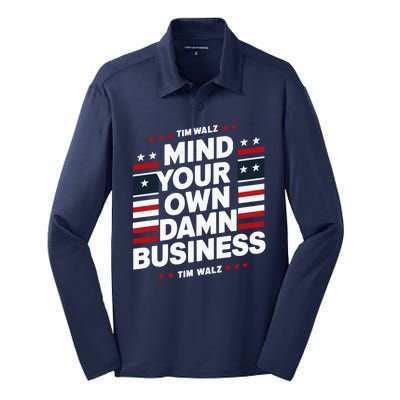 Harris Walz 2024 Mind Your Own Damn Business Silk Touch Performance Long Sleeve Polo