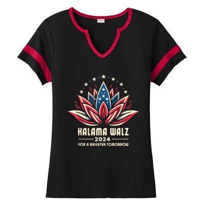 Harris Walz 2024 Presidential Campaign American Lotus Ladies Halftime Notch Neck Tee