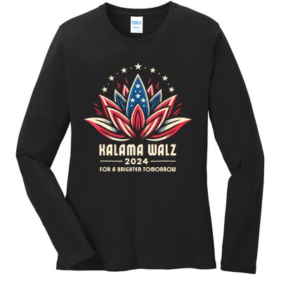 Harris Walz 2024 Presidential Campaign American Lotus Ladies Long Sleeve Shirt