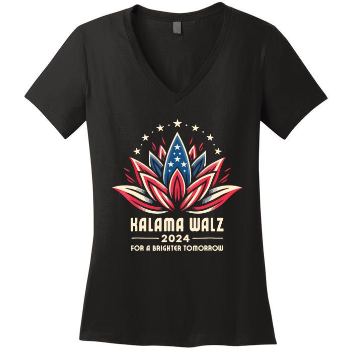 Harris Walz 2024 Presidential Campaign American Lotus Women's V-Neck T-Shirt