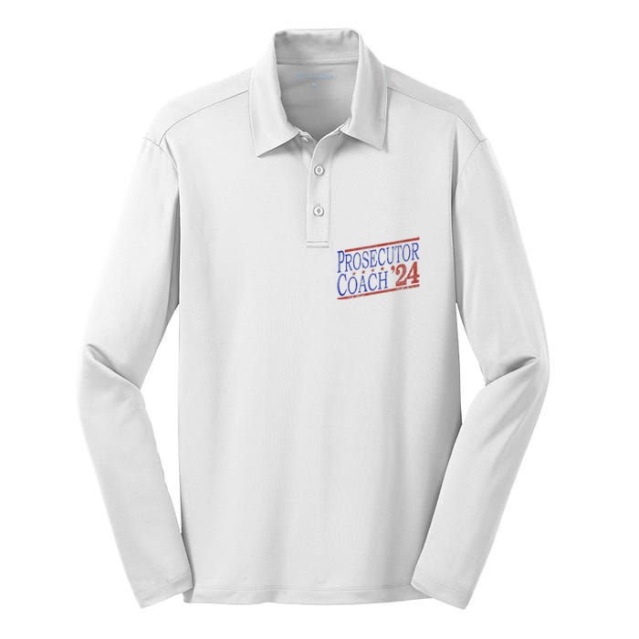 Harris Walz 2024 Election For Democrats Prosecutor Coach 24 Silk Touch Performance Long Sleeve Polo