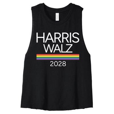 Harris Walz 2028 Lgbtq Rainbow Pride Flag For President Women's Racerback Cropped Tank