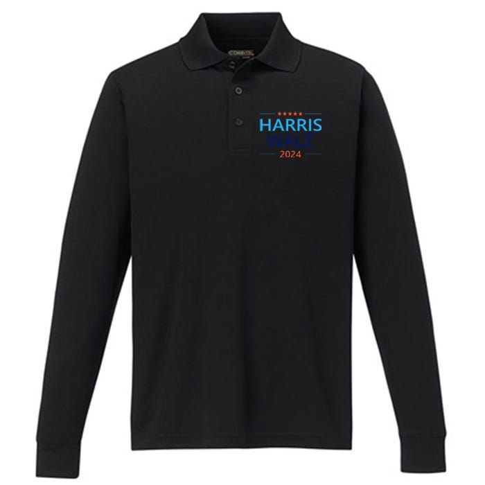 Harris Waltz 2024 For President Election Democrat Performance Long Sleeve Polo