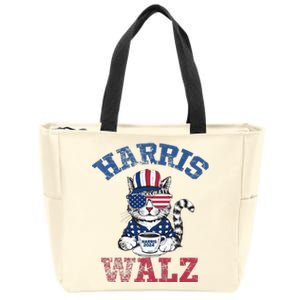 Harris Waltz 2024 Election Cat Kamala Harris Coffee Tim Walz Zip Tote Bag