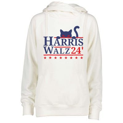 Harris Waltz 2024 Kamala Tim Cat Election Design Womens Funnel Neck Pullover Hood