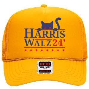 Harris Waltz 2024 Kamala Tim Cat Election Design High Crown Mesh Back Trucker Hat